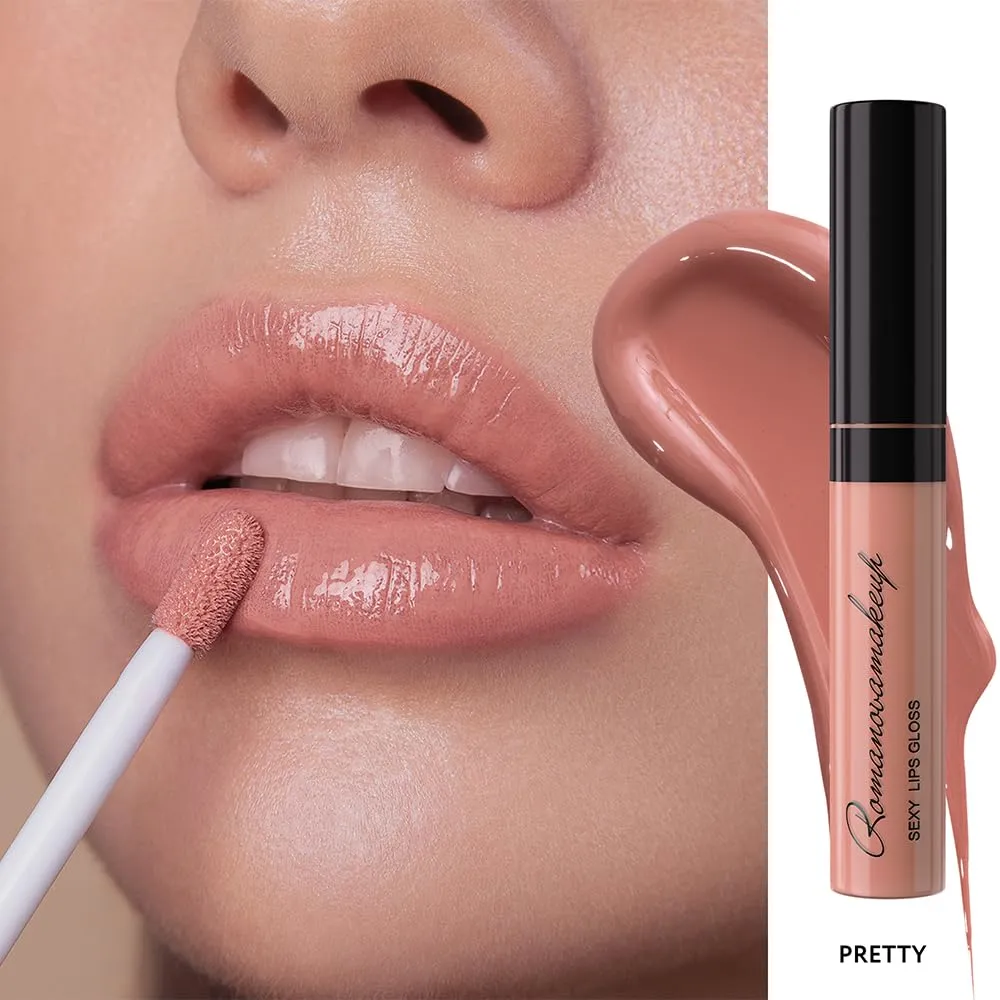 Romanovamakeup Sexy & Hydrating Lip Gloss PRETTY. Rich, Non-sticky, Soothing, Naturally moisturize, the most GENTLE BEIGE shade, a trend of this season! Easy to wear, Keeps Smooth & Soft, Travel size