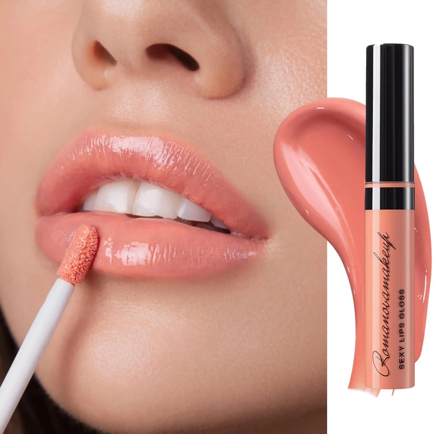 Romanovamakeup Sexy Lip Gloss FLIRTY. Rich, Non-sticky, Soothing, Naturally moisturize, Hydrating, Glitter Lip Gloss RICH CORAL SHADE Easy to wear, Keeps Smooth, Soft Lips Lipgloss, Travel size.