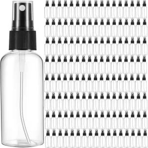 Roshtia 100 Pcs 2 oz Plastic Mini Spray Bottles with Black Cap Clear Empty Fine Mist Spray Bottles Refillable Liquid Container for Essential Oils Perfumes Travel Makeup