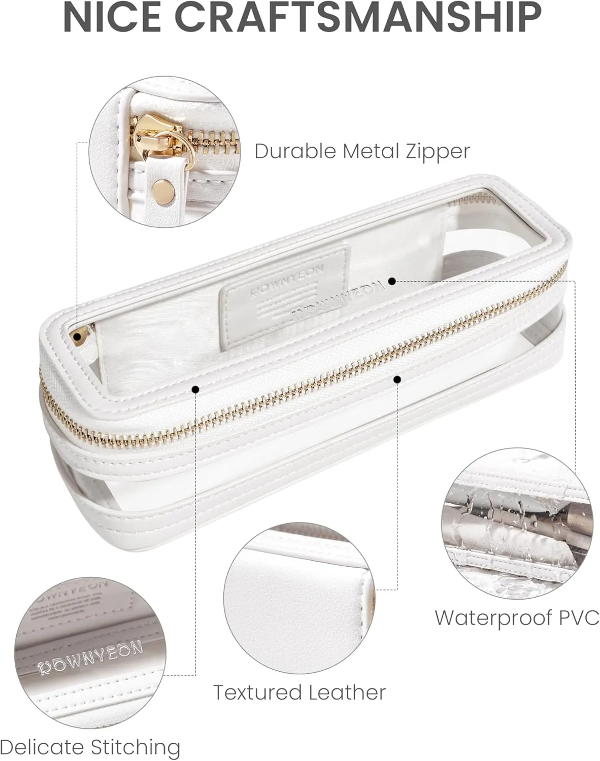 ROWNYEON Small Waterproof Toiletry Organizer Train Case, CLear Travel Makeup Bag for Women，Transparent Cosmetic Bag，Portable Makeup Case Organizer (White)