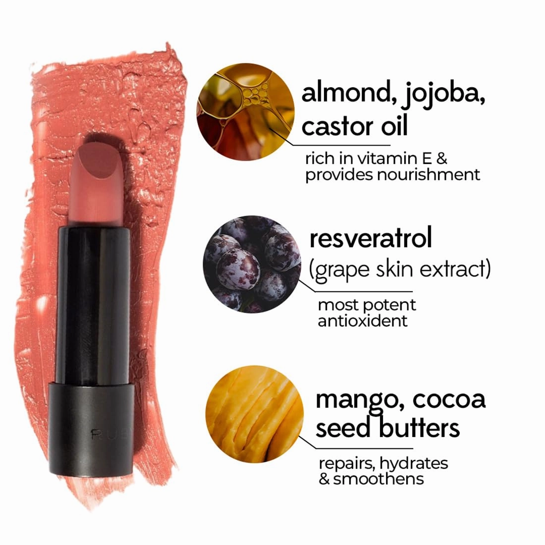 Ruby's Organics Semi-Matte Lipstick for Women, Hydrating and Highly Pigmented, Moisturizing & Non Drying, Lightweight & Long Lasting Formula, Lip Makeup, Paraben-Free, Berry, 3.7g