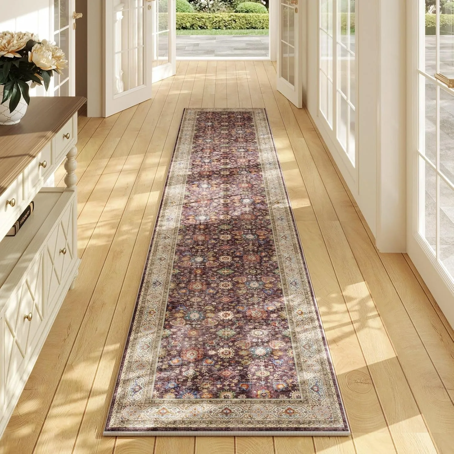 Runners for Hallways Kitchen Runner Rug Non Slip 2'x10' Long Washable Rugs with Rubber Backing Soft Vintage Carpet Runner for Hallways, Kitchen, Laundry, Bedroom, Bathroom (Dark Espresso)