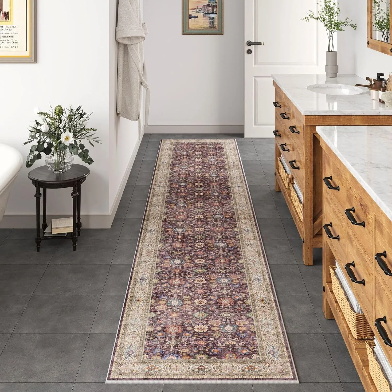 Runners for Hallways Kitchen Runner Rug Non Slip 2'x10' Long Washable Rugs with Rubber Backing Soft Vintage Carpet Runner for Hallways, Kitchen, Laundry, Bedroom, Bathroom (Dark Espresso)