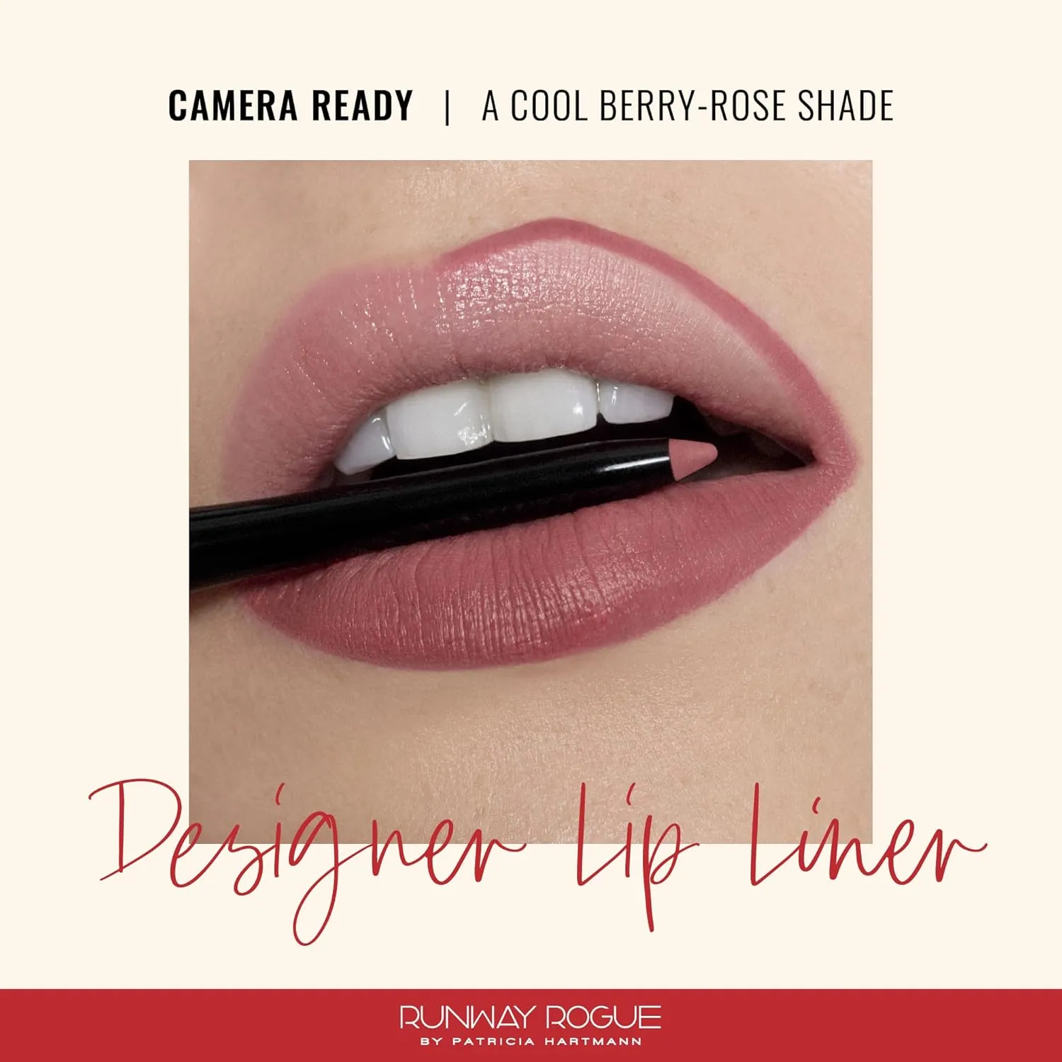 Runway Rogue Designer Liner Lip Pencil, Matte Cool Berry-Rose Lip Liner Pencil and Lip Liner Sharpener, ‘Camera Ready’