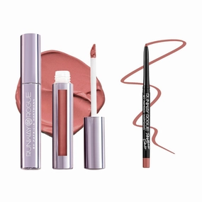 Runway Rogue ‘Photogenic’ Velvet Glam Liquid Lipstick, Almost-Matte Terra Cotta Lipstick with ‘Nude Awakening’ Designer Liner Lip Pencil, Matte Spiced-Nude Lip-Liner Pencil and Lip-Liner Sharpener