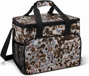 Rustic Cowhide Brown Teal Western Country Cooler Bag, Collapsible Soft Sided Cooler, Large Leakproof Camping Cooler, Portable Travel Cooler for Camping, Road Trips