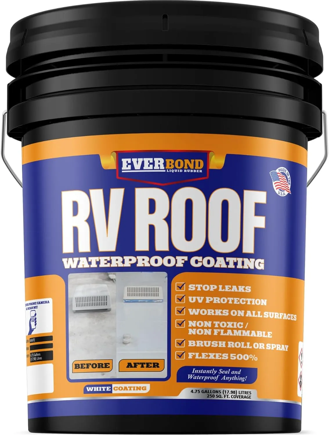 RV Roof Coating - Liquid Rubber RV Roof Sealant for Camper Roofs, Trailers, Motorhomes, and Metal Buildings - Roof Cooling White 4.75 Gallon
