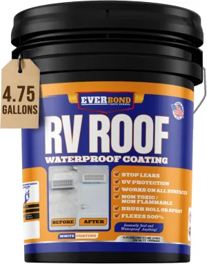 RV Roof Coating - Liquid Rubber RV Roof Sealant for Camper Roofs, Trailers, Motorhomes, and Metal Buildings - Roof Cooling White 4.75 Gallon