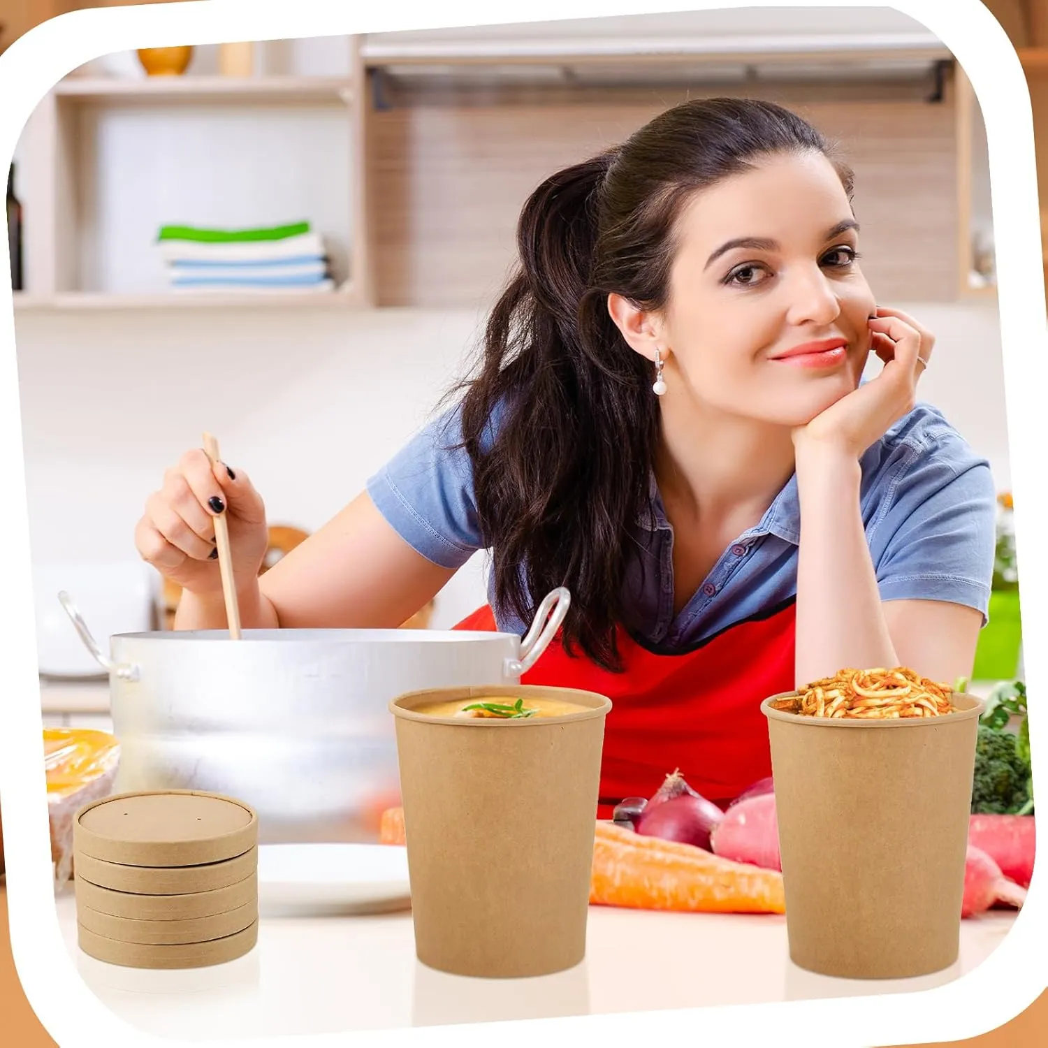 Sabary 50 Pack 16 oz Paper Soup Containers with Lid Disposable Kraft Soup Food Bowl Microwavable Food Storage Ice Cream Containers Nice for Restaurants(Brown)