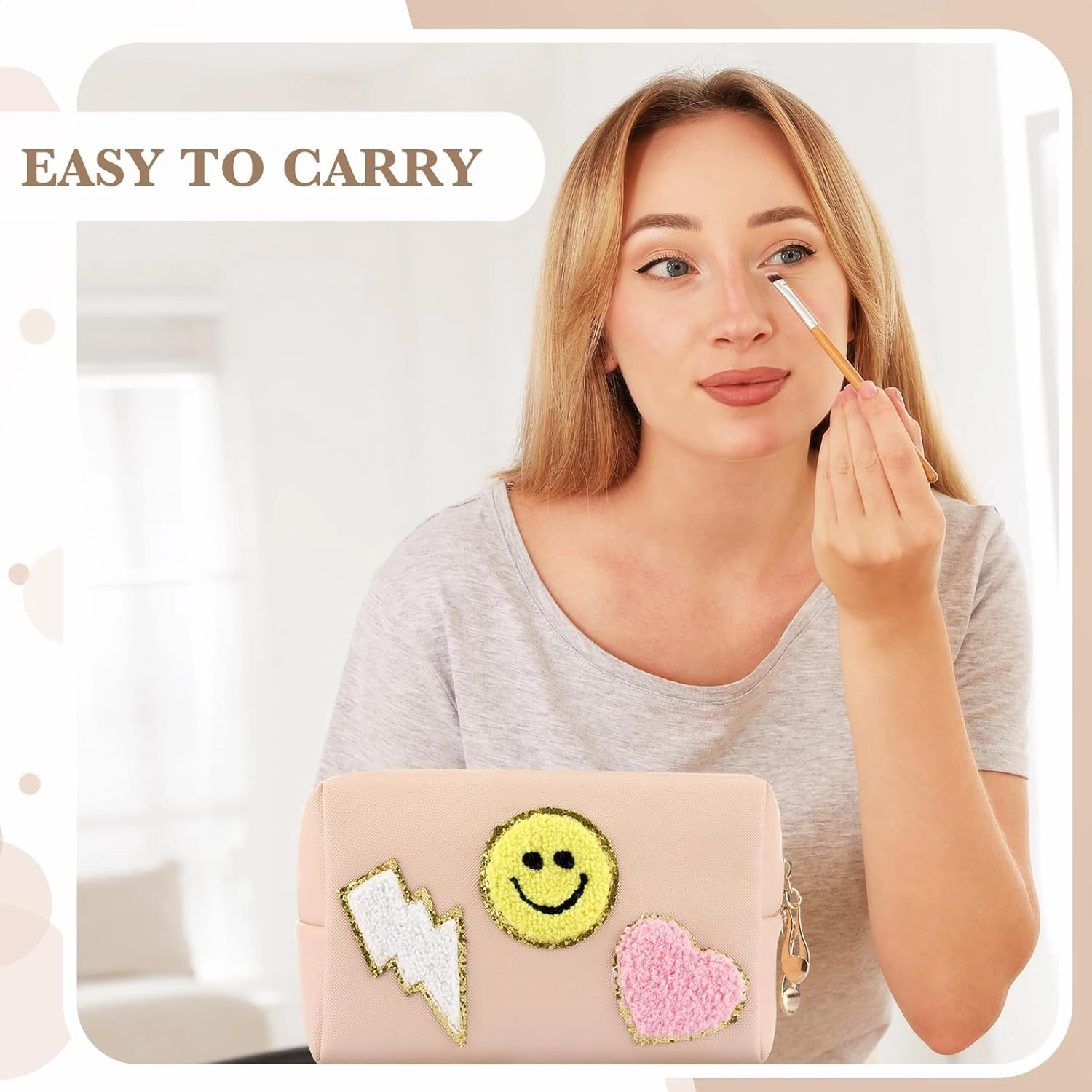Sanwuta 4 Pcs Hair Face Skin Travel Bag Set Preppy Makeup Pouch PU Leather Skincare Bag Waterproof Cosmetic Organizer Birthday Christmas Gifts(Beige, Pink, Gray, Blue Gray,Fresh Style)