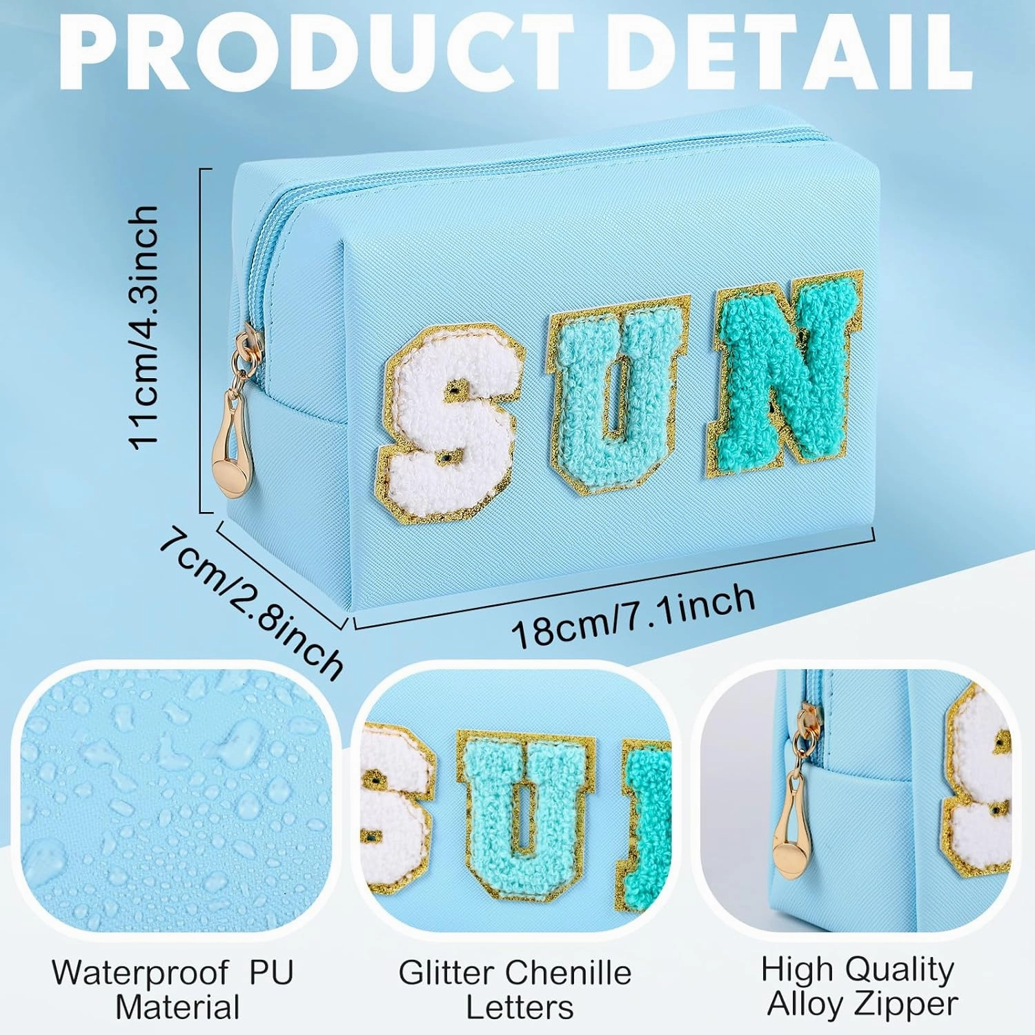 Sanwuta 4 Pcs Hair Face Skin Travel Bag Set Preppy Makeup Pouch PU Leather Skincare Bag Waterproof Cosmetic Organizer Birthday Christmas Gifts (Blue,Green,Blue Green,White,Fresh Style)