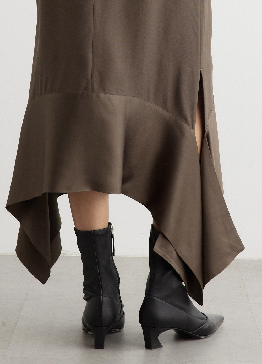 Satin-Sash Crepe Skirt