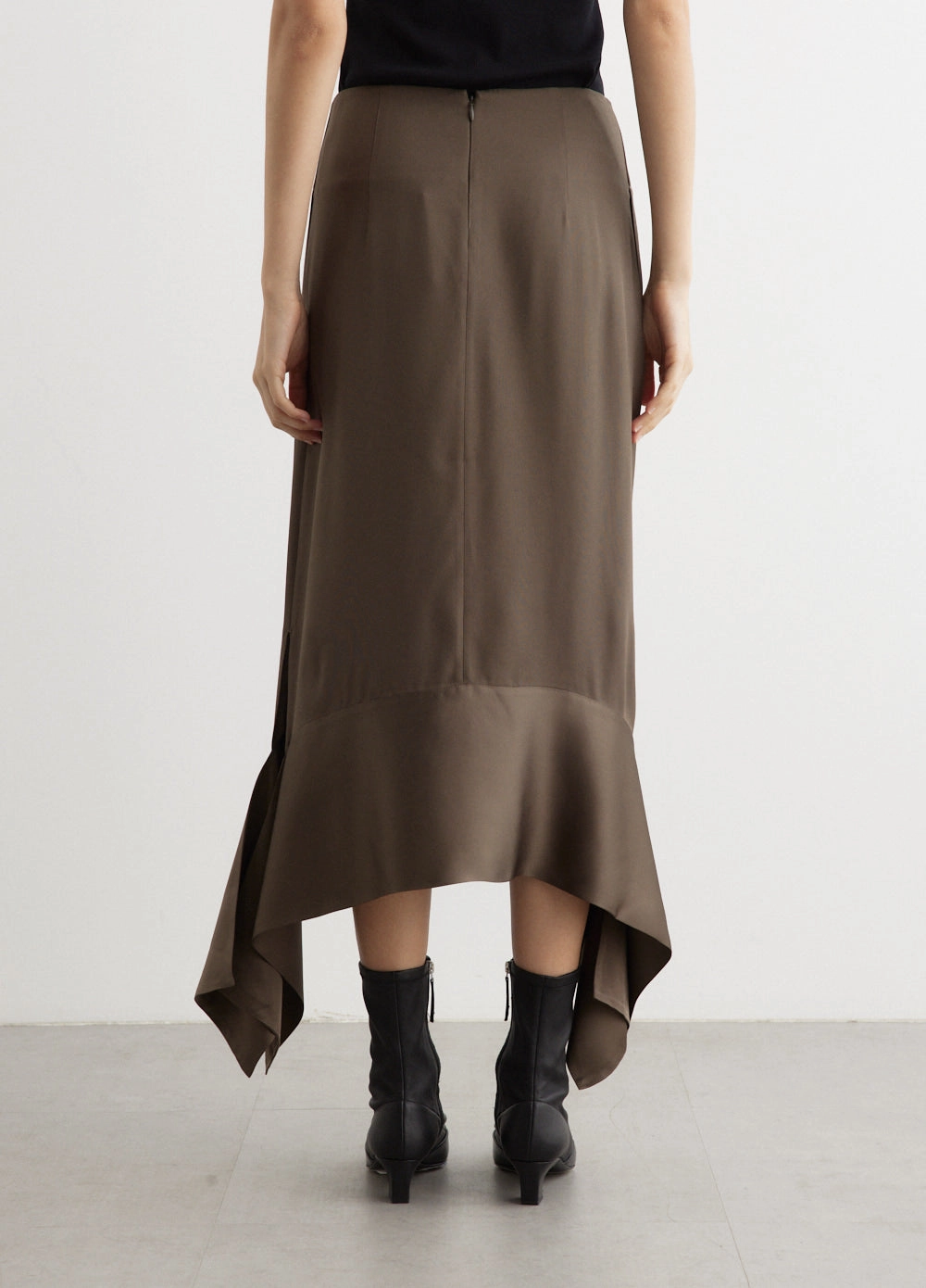 Satin-Sash Crepe Skirt