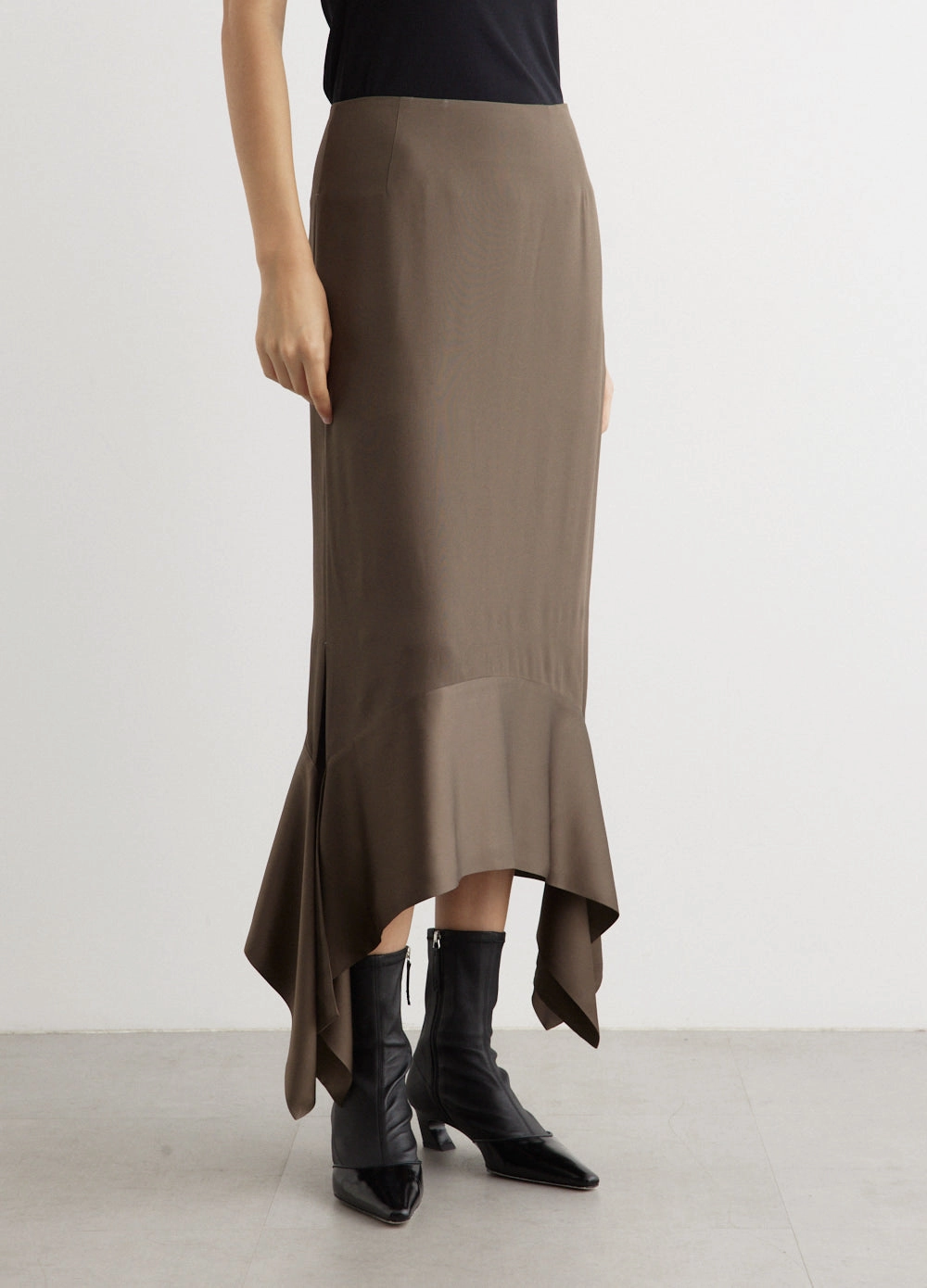 Satin-Sash Crepe Skirt