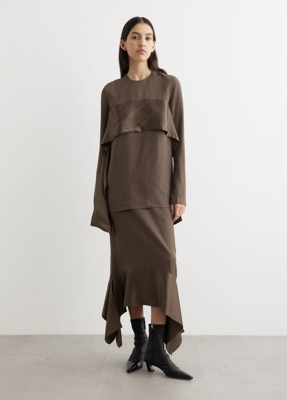 Satin-Sash Crepe Skirt