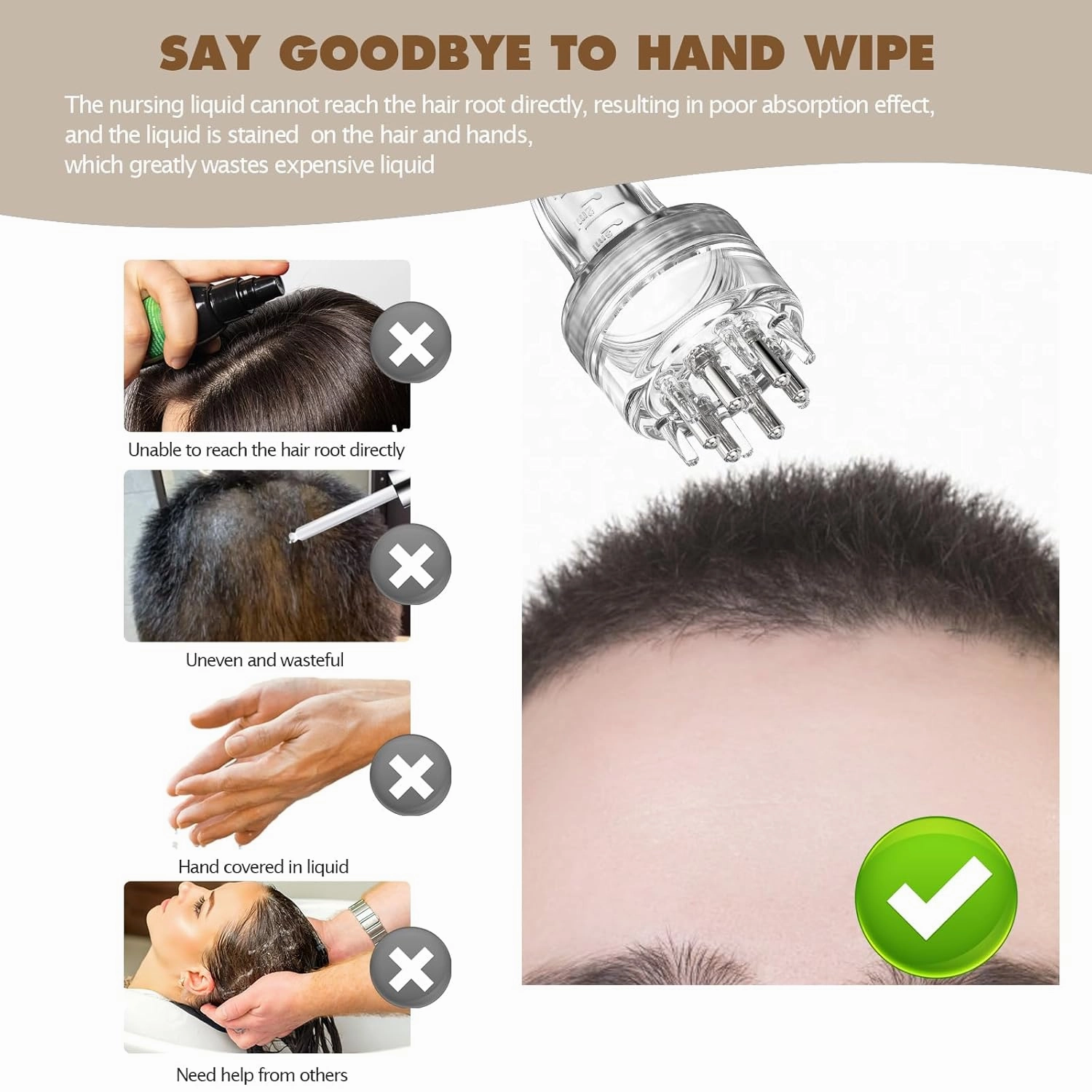 Scalp and Hair Growth Massager Comb with Applicator Bottle for Essential Oils, Serums, and Follicle Care Treatment (Black)