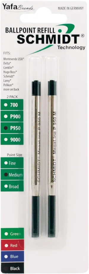 Schmidt P950 Megaline Pressurized Ballpoint Refill Medium, Black, 2 Pack Blister (SC58147)
