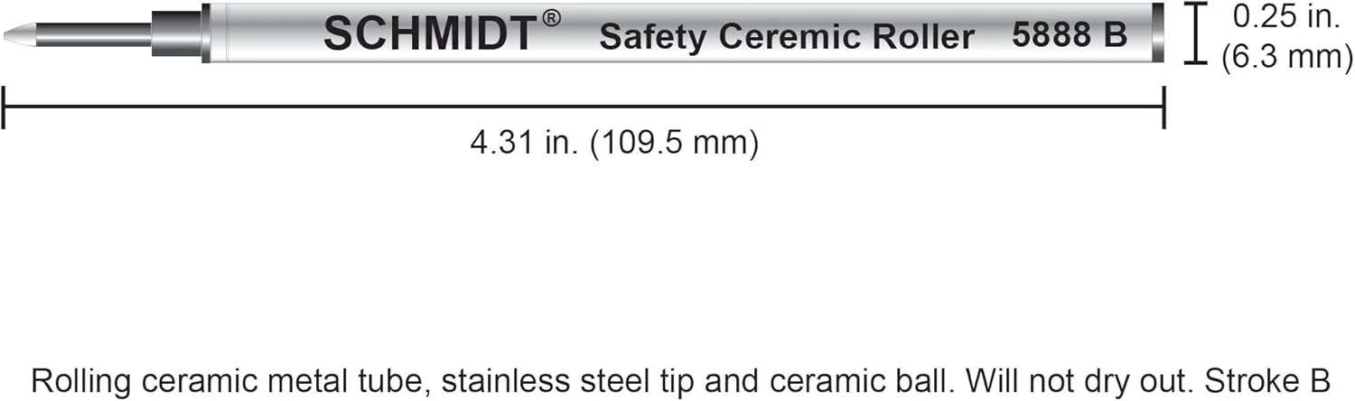 Schmidt Safety 5888 Ceramic Rollerball Broad Point 1.0mm Metal Tube, Black, 6 Pack Blister (SC58166)