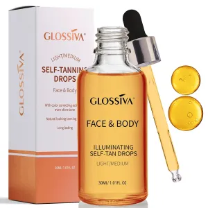 Self Tanning Drops - Sunless Tan for a Sun-Kissed Bronze - Beauty Skin Self Tanner - Gradual Glow for Face and Body - Long-Lasting for a Week, 1.01 Fl Oz