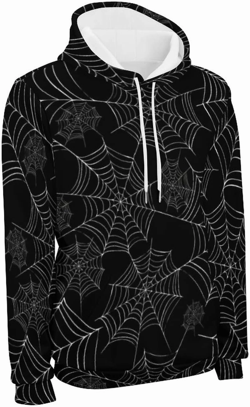 SEPTYK Halloween Spider Black Spiderweb Pattern Hoodie And Sweatpants Set Pullover Tracksuit Drawstring For Casual Unisex