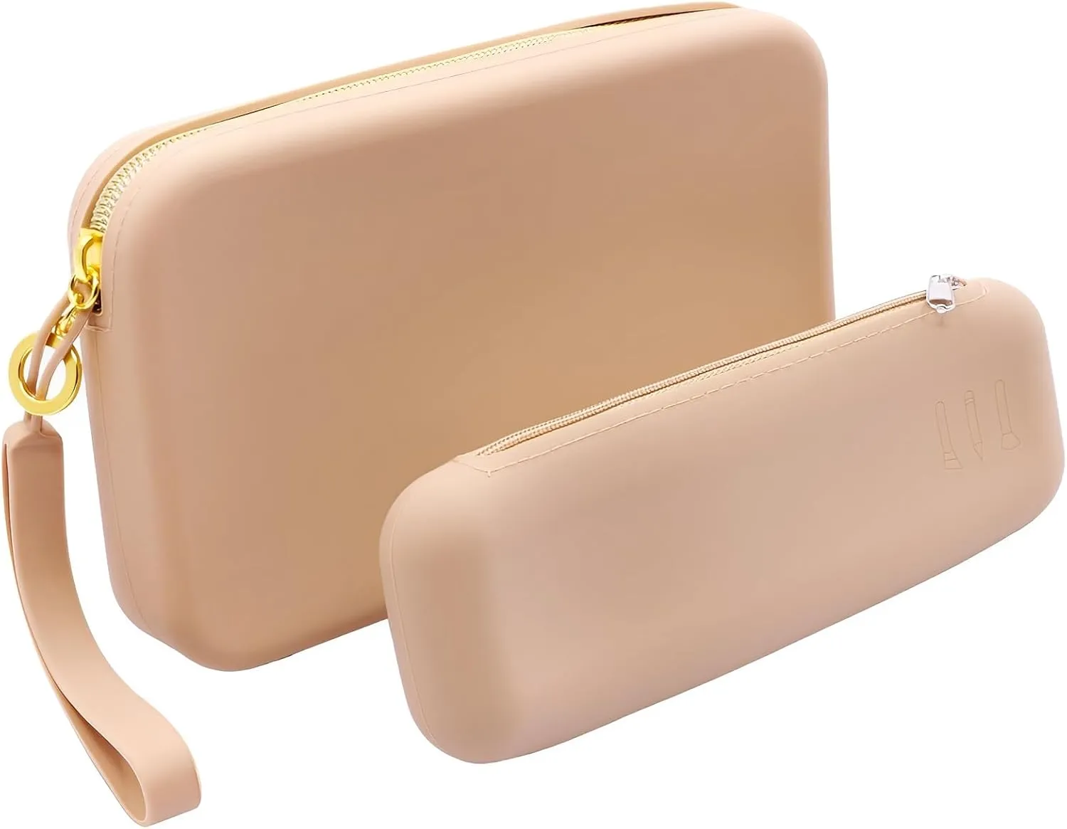 Set of 2 Zipper Makeup Brushes Bag For Travel, Large Silicone Makeup Brush Holder, Washable Make Up Brushes Pouch Case Makeup Tools for Organizing Cosmetics Daily Work