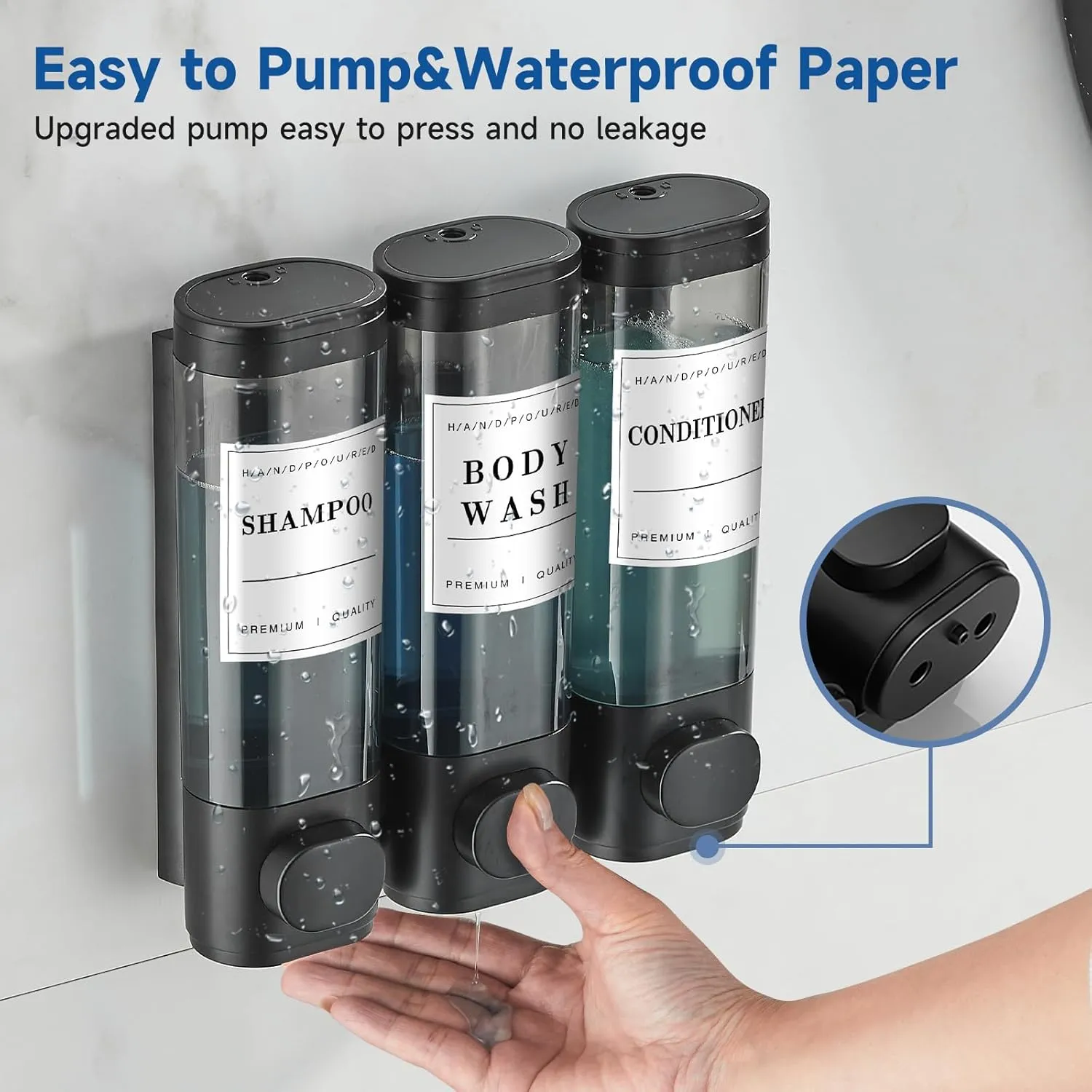 Shampoo and Conditioner Dispenser,Shower Soap Dispenser 3 Chamber No Drill Wall-Mounted Shampoo Dispenser for Shower Wall Mounted Shower Dispenser for Bathroom Hotel Large Capacity,Black