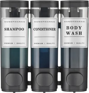 Shampoo and Conditioner Dispenser,Shower Soap Dispenser 3 Chamber No Drill Wall-Mounted Shampoo Dispenser for Shower Wall Mounted Shower Dispenser for Bathroom Hotel Large Capacity,Black