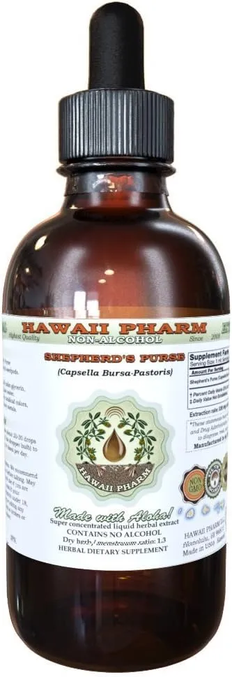 Shepherd's Purse Alcohol-Free Liquid Extract, Organic Shepherd's Purse (Capsella Bursa-Pastoris) Dried Seedpods Glycerite Natural Herbal Supplement, Hawaii Pharm, USA 2 fl.oz