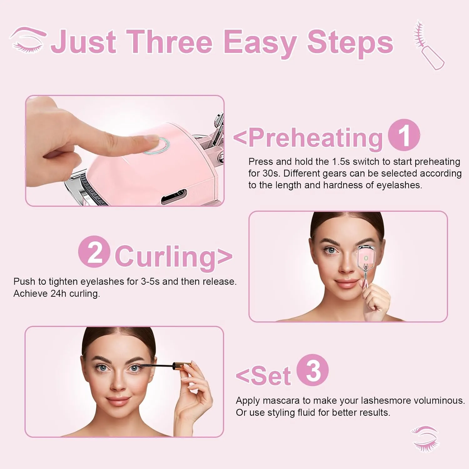 SHINsuke Heated Eyelash Curler, Heated Lash Curler, 3 Heating Modes Electric Eyelash Curler, Handheld Rechargeable Portable Eyelash Curlers, Natural Lash Curling Tool (Purple)