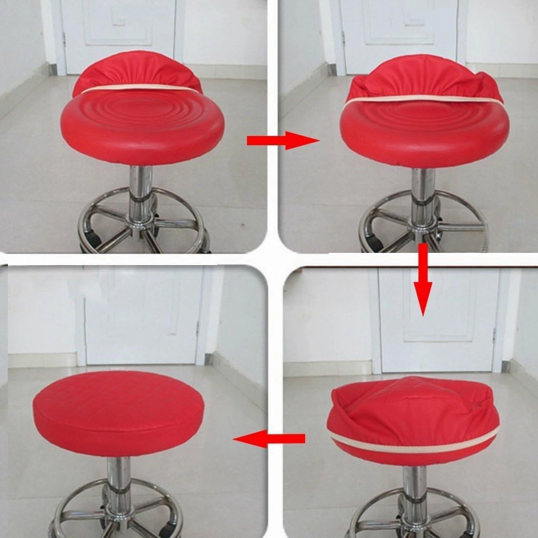 Sigmat 2 Pack Waterproof PU Bar Stool Cover Anti-slip Round Seat Cover 16.5 Inch Black