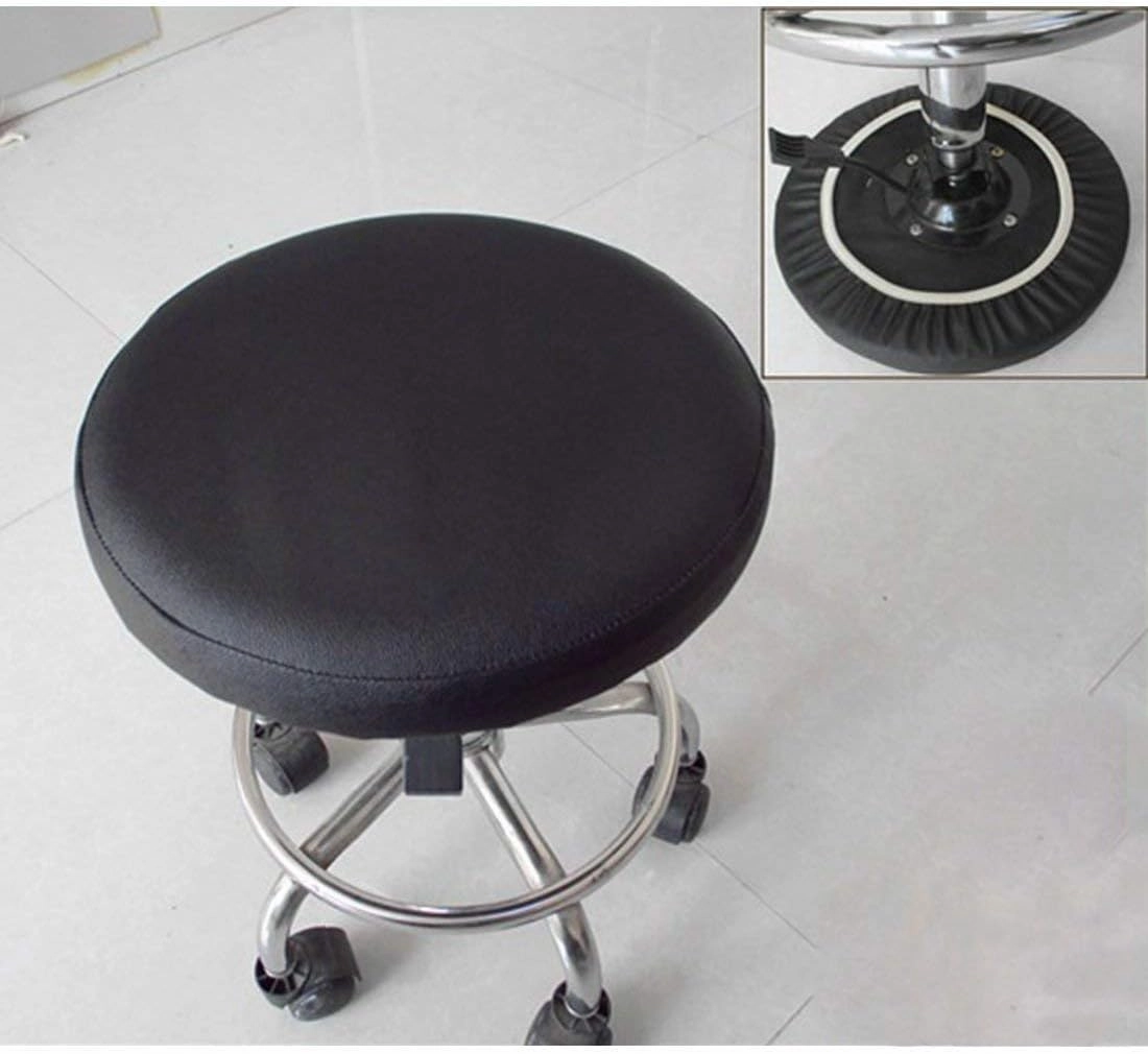Sigmat 2 Pack Waterproof PU Bar Stool Cover Anti-slip Round Seat Cover 16.5 Inch Black