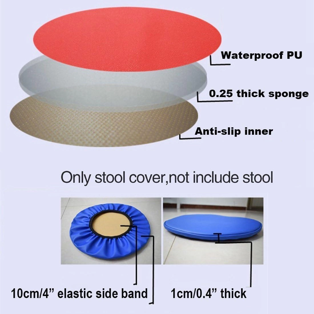 Sigmat 2 Pack Waterproof PU Bar Stool Cover Anti-slip Round Seat Cover 16.5 Inch Black