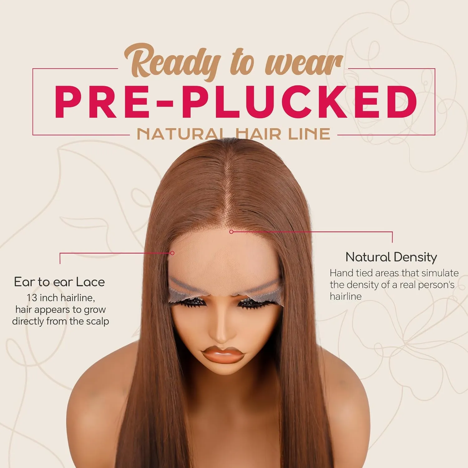 Silk Straight Wig Lace Front Synthetic Wigs Medium Brown Pre Plucked Ready to Wear SunKissed Invisible HD Lace Natural Looking Daily Baby Hair Wig For Black Women