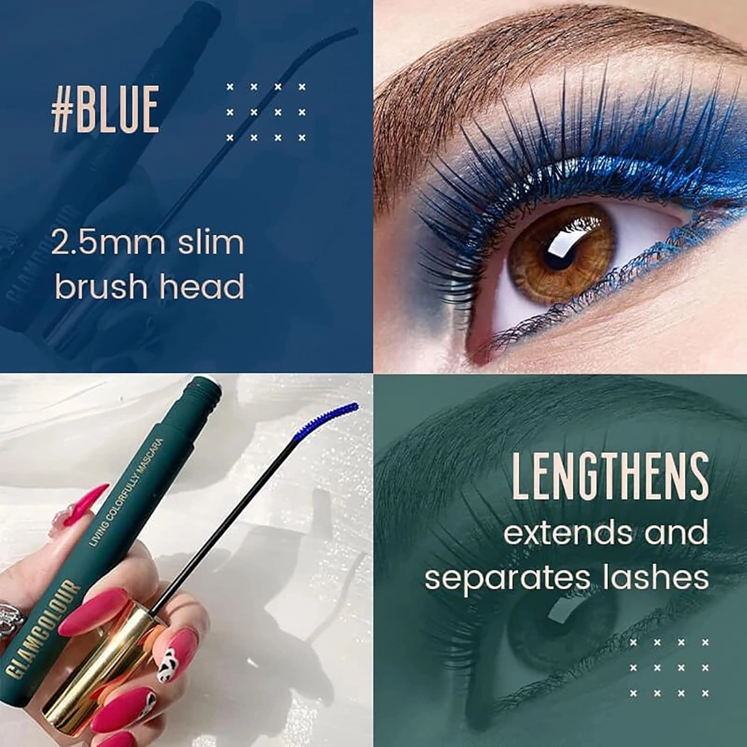 Silk Fiber Lash Mascara, Magic Color Skinny Mascara, Waterproof Skinny Mascara, Glamcolour Living Colorfully Mascara, Colored Mascara, Long-lasting and Non-blooming (4 colors-B)