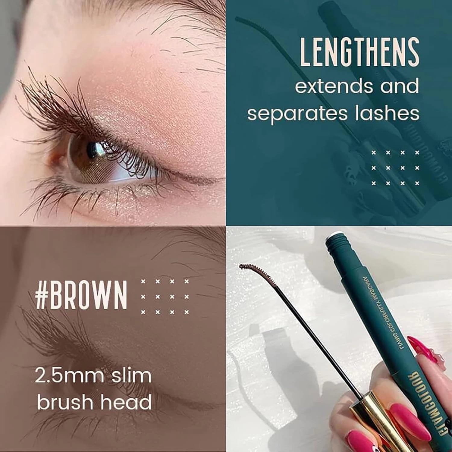 Silk Fiber Lash Mascara, Magic Color Skinny Mascara, Waterproof Skinny Mascara, Glamcolour Living Colorfully Mascara, Colored Mascara, Long-lasting and Non-blooming (4 colors-B)