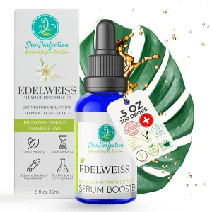 Skin Perfection Edelweiss Natural Derived Plant Antioxidant Extract Potent Anti-Aging Vitamin C Hydration Younger-Looking Skin Easy Add Dropper Make Your Own Skincare Lotion Supplies .5 oz, 300 drops