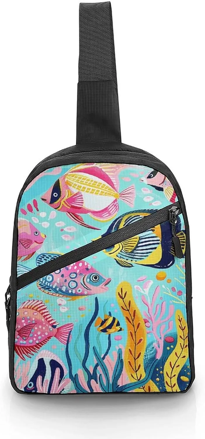 Sling Bag for Women Men Chest Bag Coral Reefs And Plants Daypack Fanny Pack Cross Body Bag for Traveling