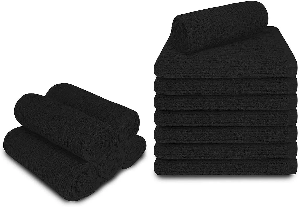 Softolle Kitchen Towels - Pack of 12, 16x19 Inches, 100% Cotton White, Super Absorbent Bar Towels, Multi-Purpose for Home, Kitchen and Bar Cleaning (Black)