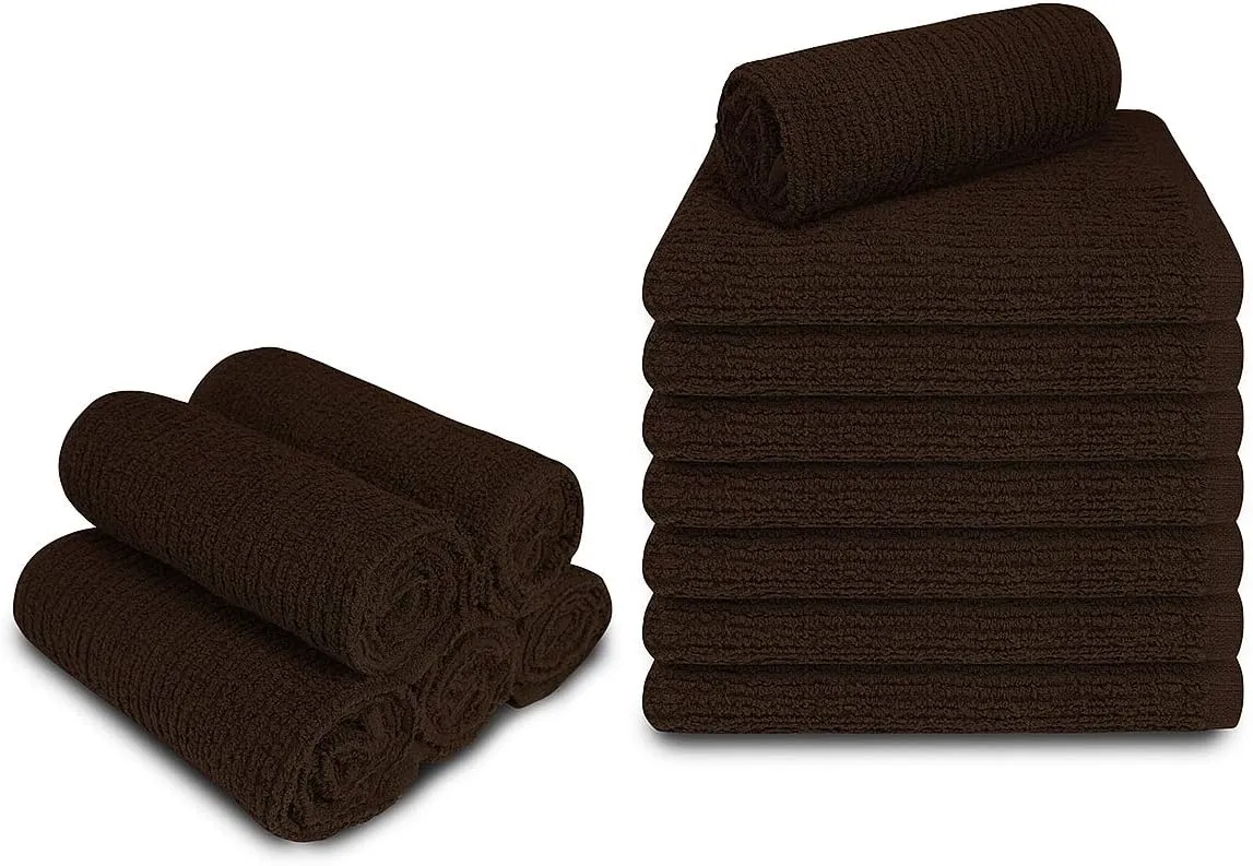 Softolle Kitchen Towels - Pack of 12, 16x19 Inches - 100% Cotton White, Super Absorbent Bar Towels, Multi-Purpose for Home, Kitchen and Bar Cleaning (Brown)