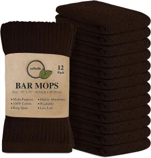 Softolle Kitchen Towels - Pack of 12, 16x19 Inches - 100% Cotton White, Super Absorbent Bar Towels, Multi-Purpose for Home, Kitchen and Bar Cleaning (Brown)
