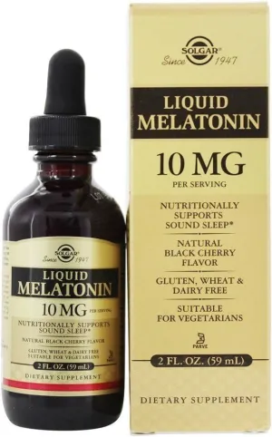 Solgar Liquid Melatonin 10 mg, Natural Black Cherry Flavor - 2 fl oz, Pack of 2 - Great for Jet Lag - Vegan, Gluten Free - 118 Total Servings