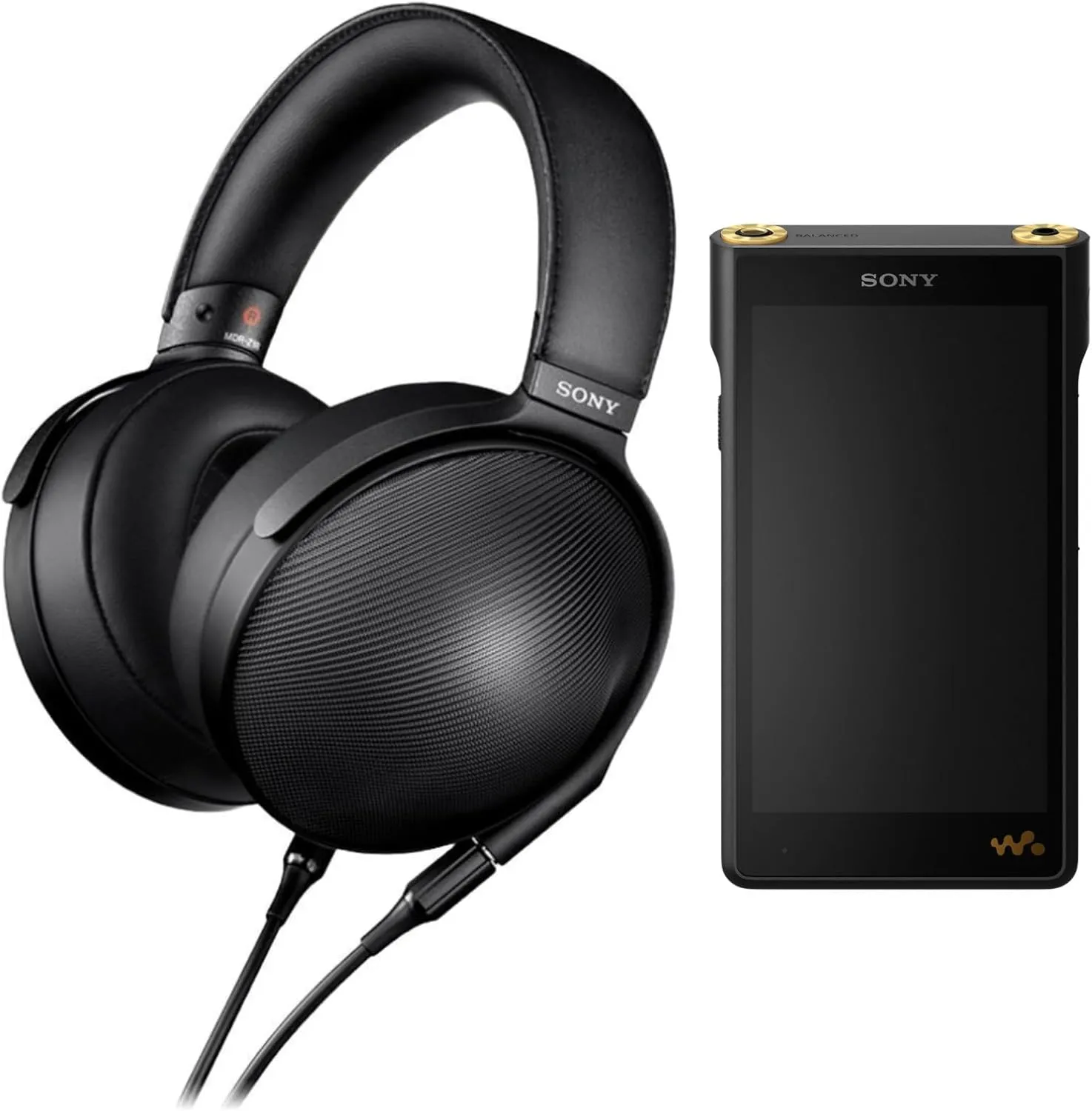 Sony MDR-Z1R Signature Series Premium Hi-Res, Enfolding Headphones with Leather Headband (Black) Bundle with NW-WM1AM2 Walkman Digital Music Player (2 Items)
