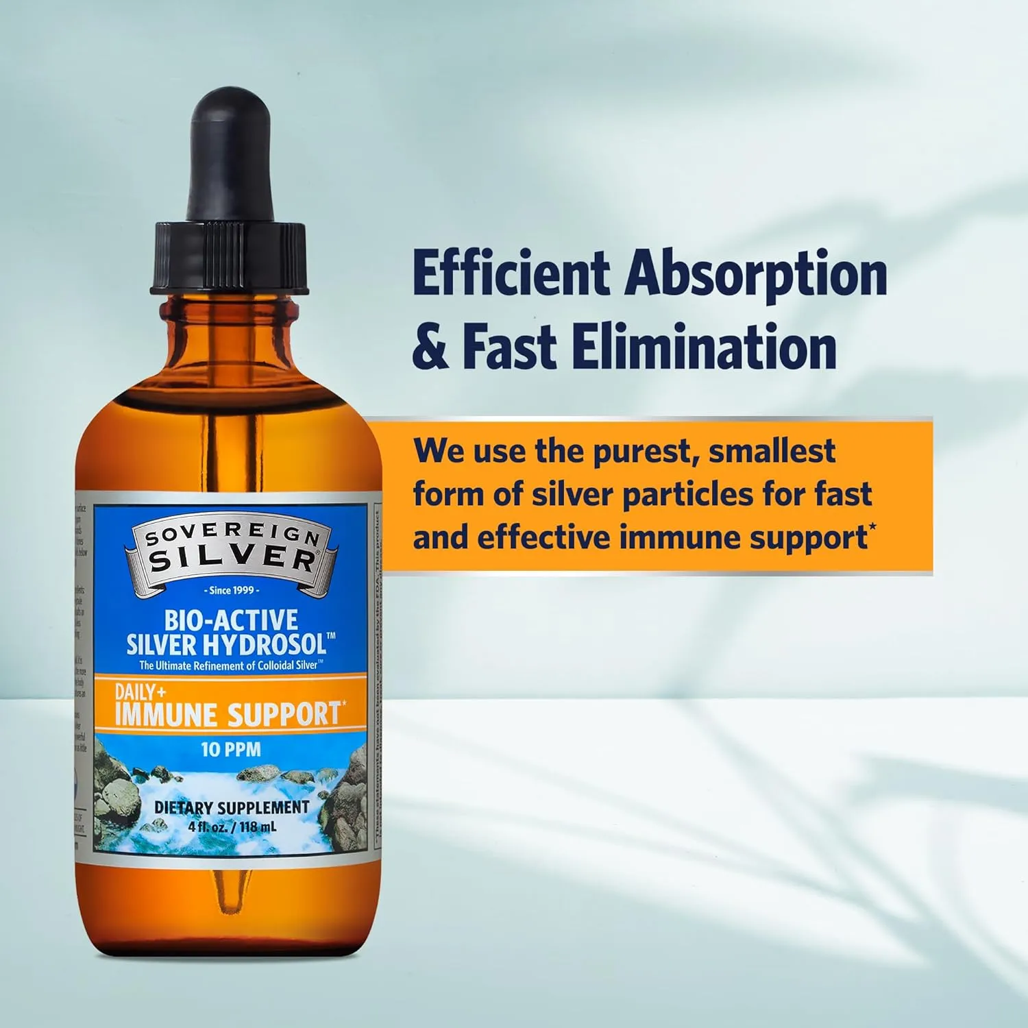 Sovereign Silver Immune Support - Colloidal Silver Mineral Supplement – Liquid Bio-Active Silver Hydrosol - 10ppm - 4oz (118mL) Dropper