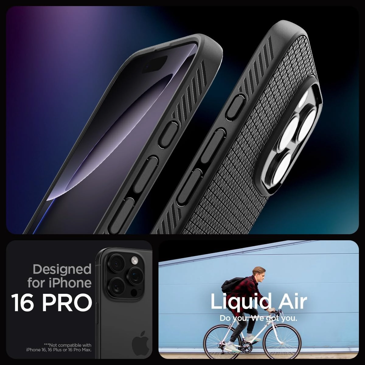 Spigen Liquid Air Designed for iPhone 16 Pro Case [NOT Compatible with MagSafe], [Military-Grade Protection] - Matte Black