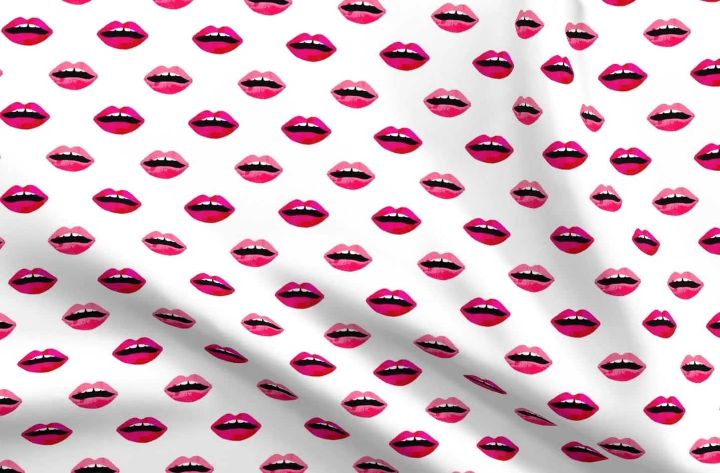 Spoonflower Fabric - Love Lipstick Pink Red Lips Valentines Beauty Makeup Print Printed on Petal Signature Cotton Fabric by The Yard - Sewing Quilting Apparel Crafts Decor