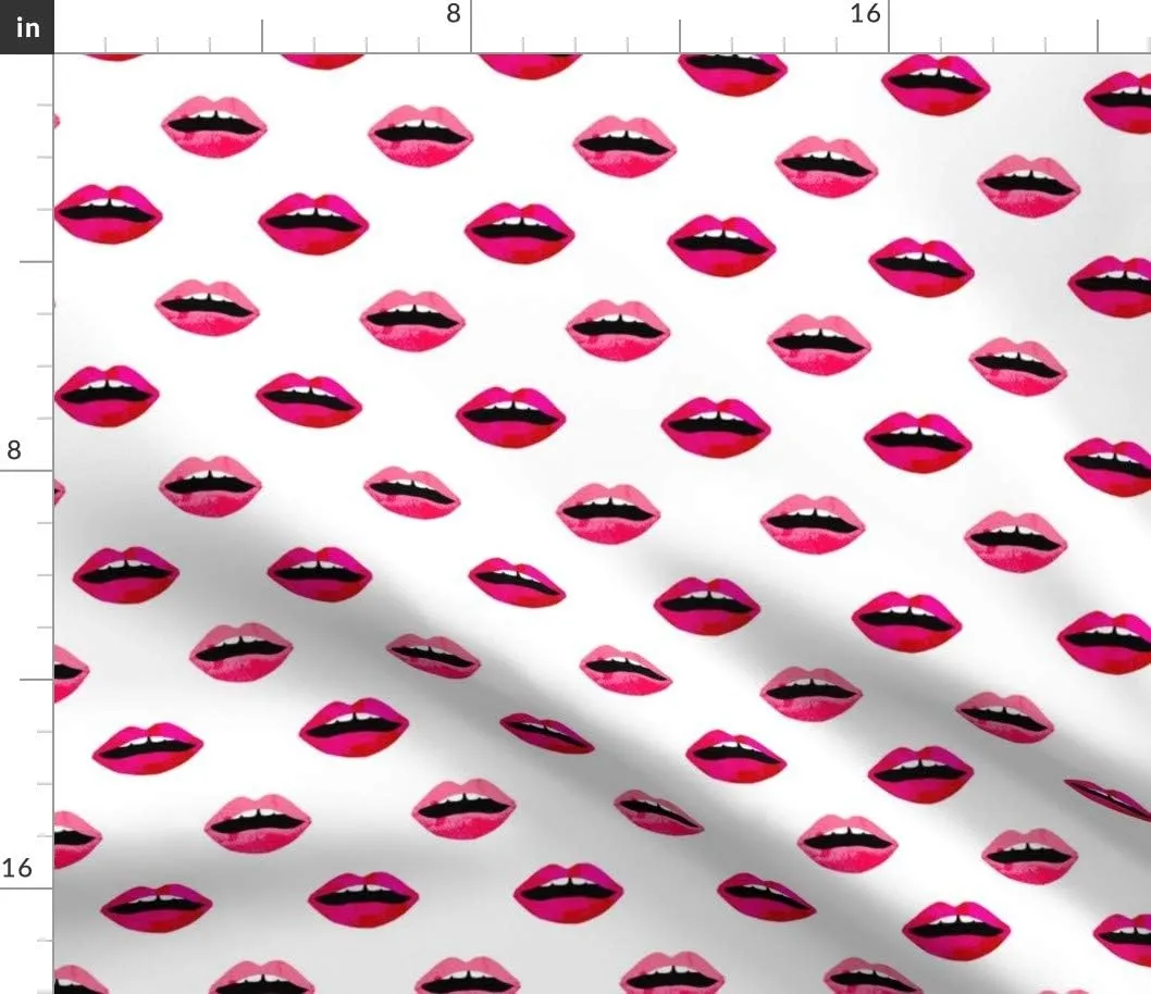 Spoonflower Fabric - Love Lipstick Pink Red Lips Valentines Beauty Makeup Print Printed on Petal Signature Cotton Fabric by The Yard - Sewing Quilting Apparel Crafts Decor