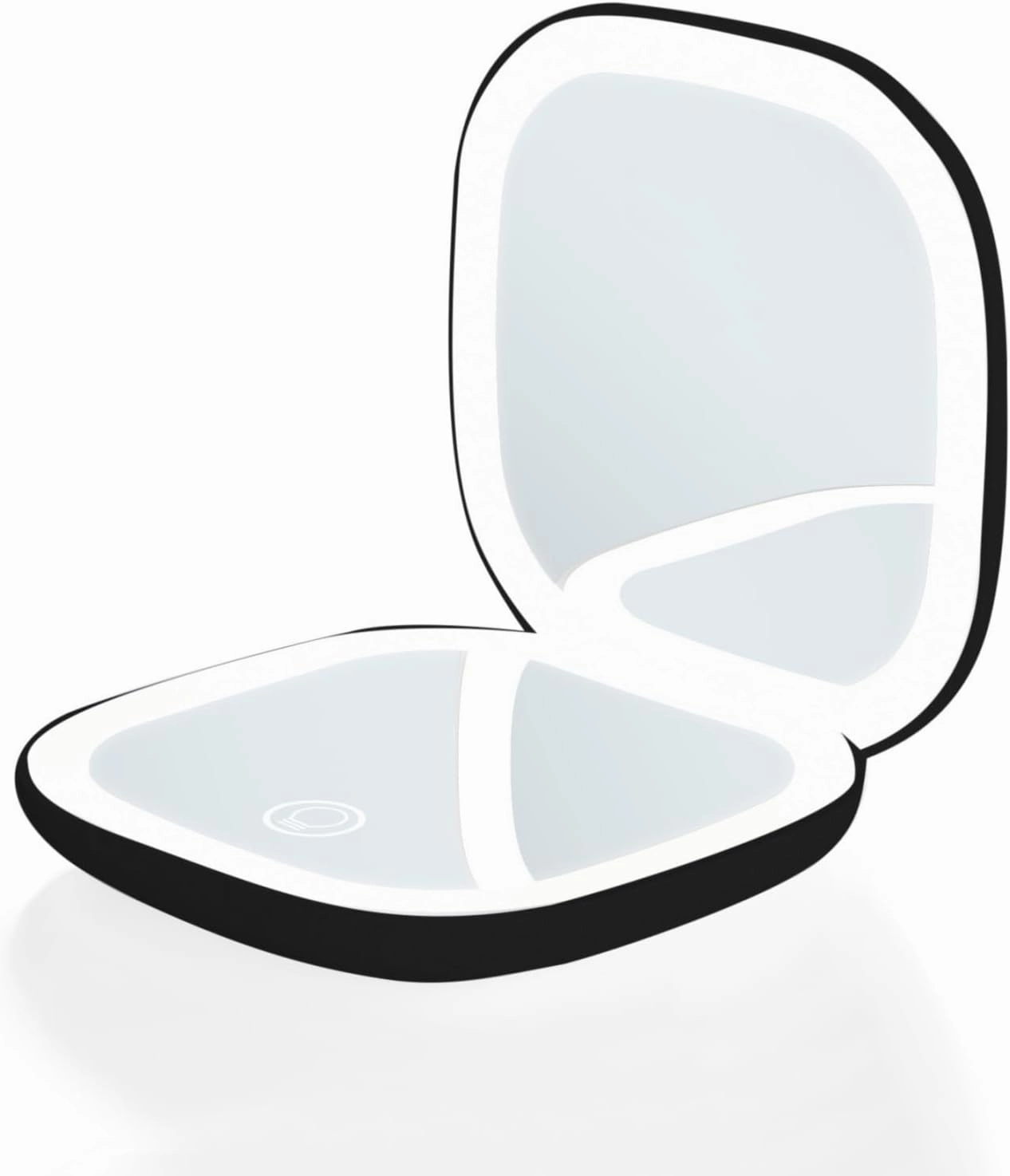 Square Gift Folding Portable LED Cosmetic Mirror Double-Sided Tri-Color Light Magnetic Shutdown (White Rechargeable 10X) (Black)