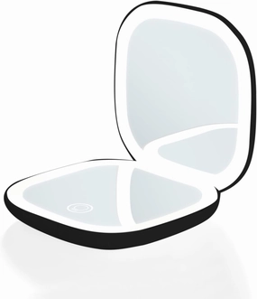 Square Gift Folding Portable LED Cosmetic Mirror Double-Sided Tri-Color Light Magnetic Shutdown (White Rechargeable 10X) (Black)