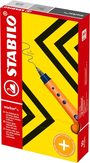 Stabilo Bionic Worker Rollerball Pen Soft Grip Medium 0.8mm Tip 0.6mm Line Black Ref 2018-46 [Pack of 10]