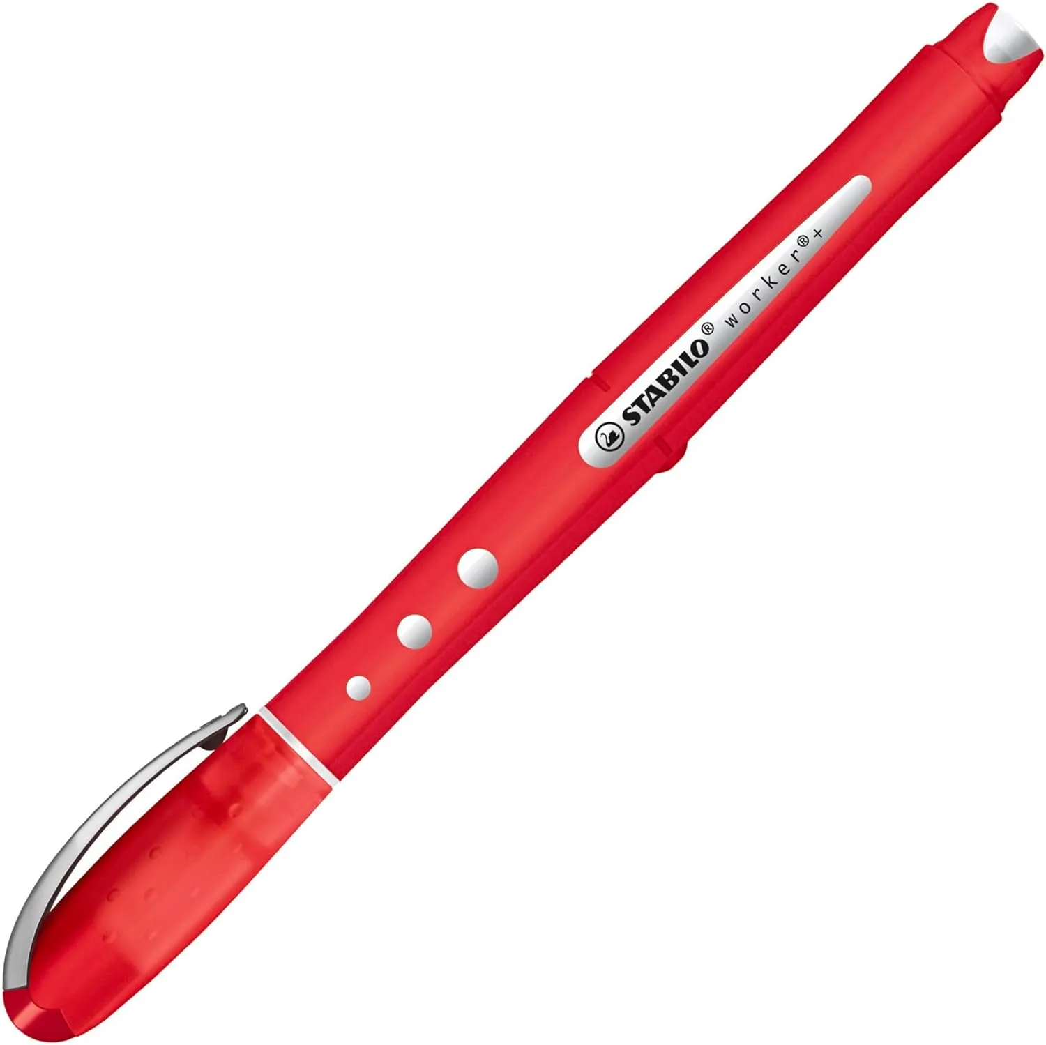 STABILO Rollerball worker  colorful - Pack of 4 - Green, Red, Blue, Black, 0.5 mm Medium Tip, Non-Slip Grip, Smooth Writing